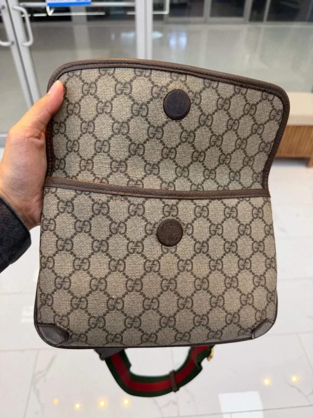 Gucci Brown/Beige GG Canvas Shoulder Bag with Web Strap